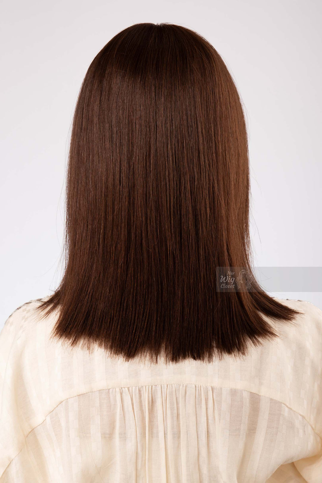 Natural Brown Medium Length Straight Bob Human Hair Wig with bangs