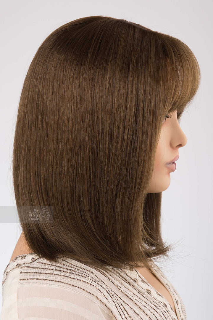 Natural Brown with Mocha Undertone Medium Length Straight Bob Human Hair Wig with bangs