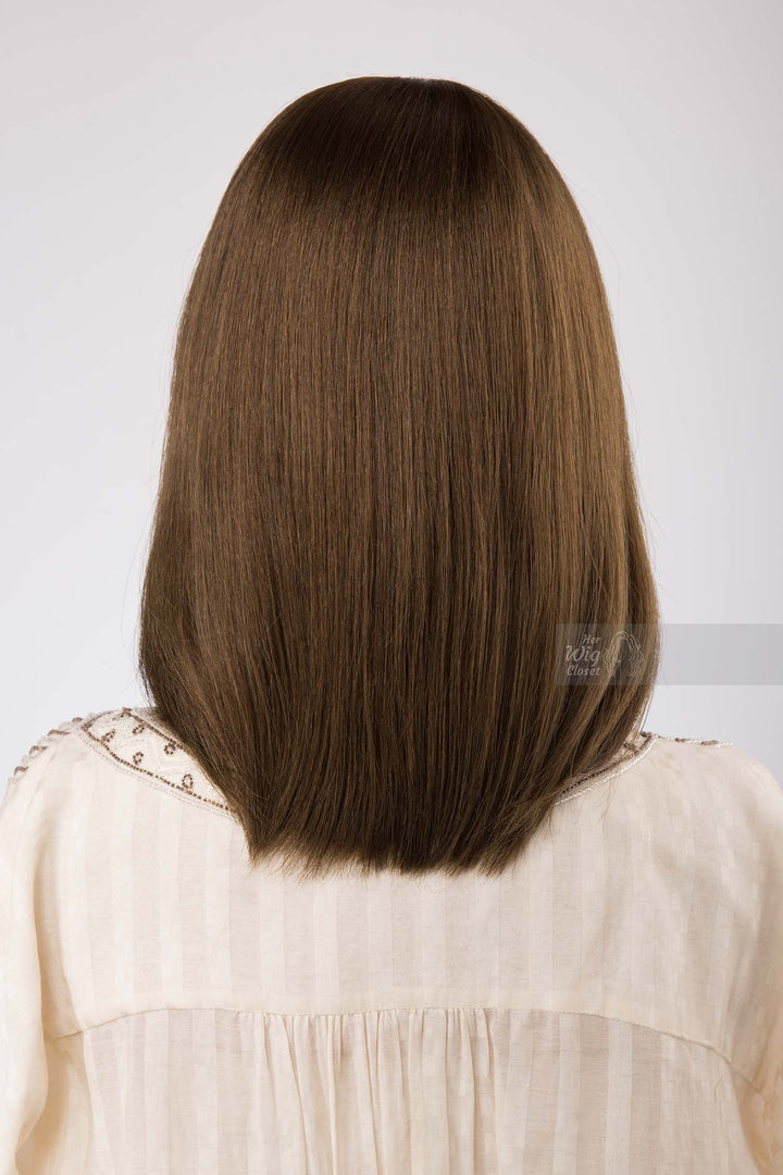 Natural Brown with Mocha Undertone Medium Length Straight Bob Human Hair Wig with bangs