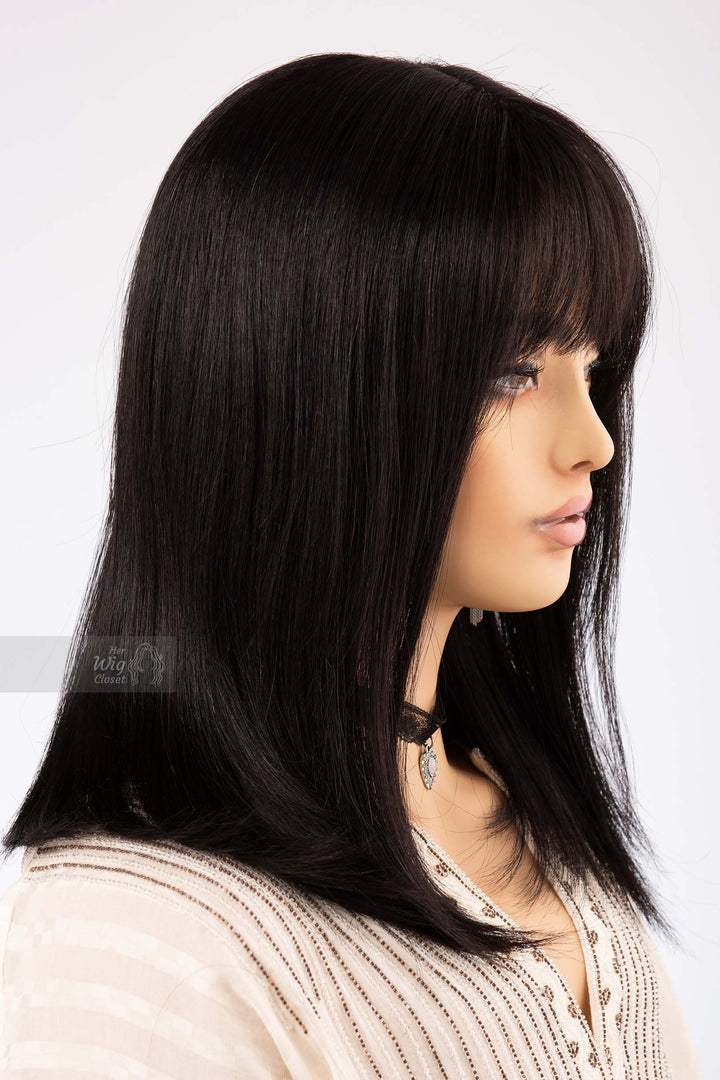 Straight Long Bob Cut Wig Natural Black Wig with Bangs