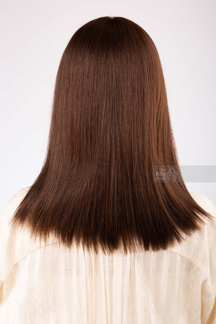 Straight Long Bob Cut Wig Natural Brown Brunette Wig with Bangs