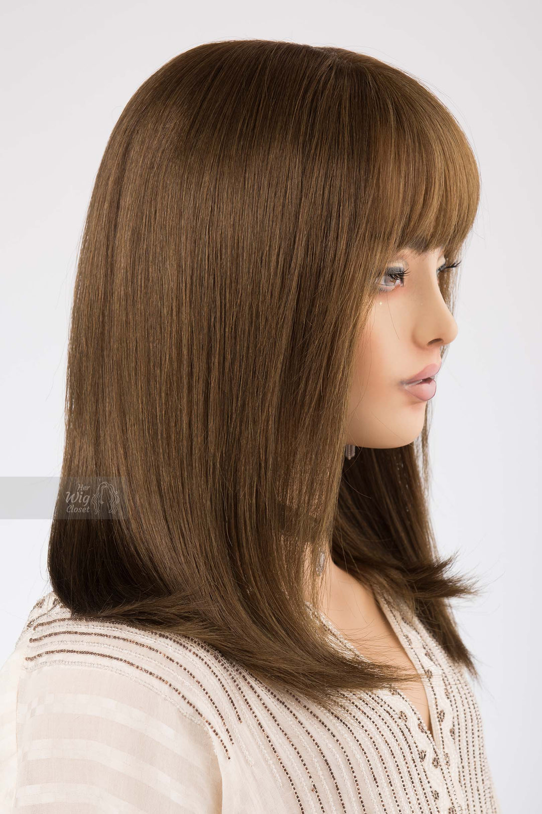 Straight Long Bob Cut Wig Brown Matcha Undertone Wig with Bangs
