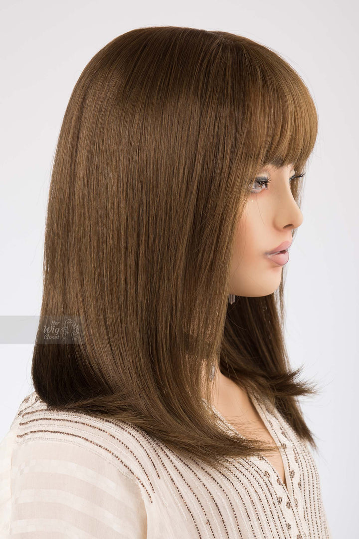 Straight Long Bob Cut Wig Brown Matcha Undertone Wig with Bangs
