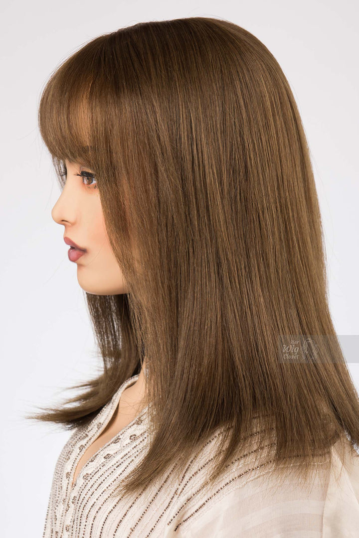 Straight Long Bob Cut Wig Brown Matcha Undertone Wig with Bangs