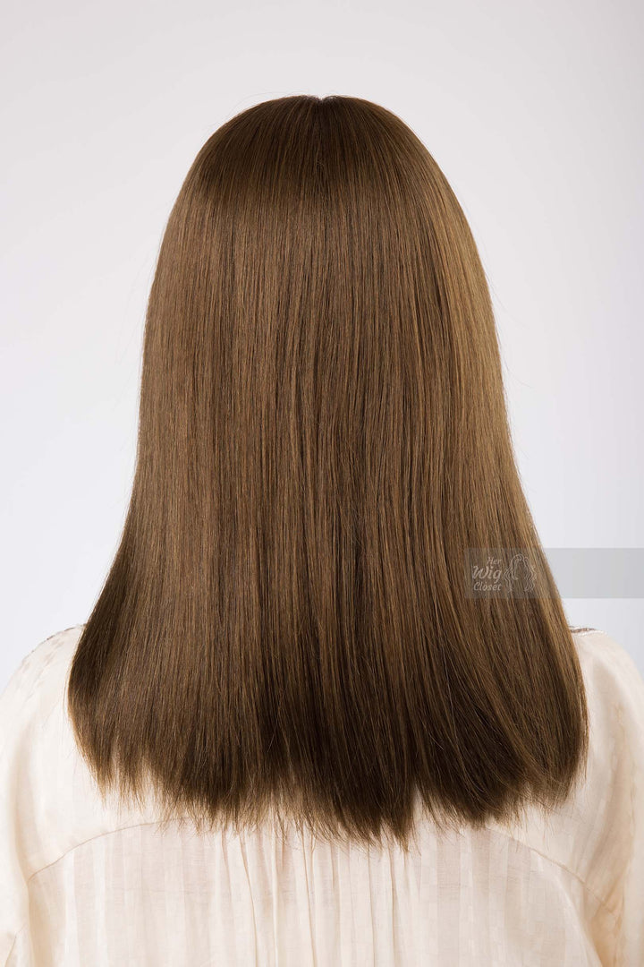 Straight Long Bob Cut Wig Brown Matcha Undertone Wig with Bangs