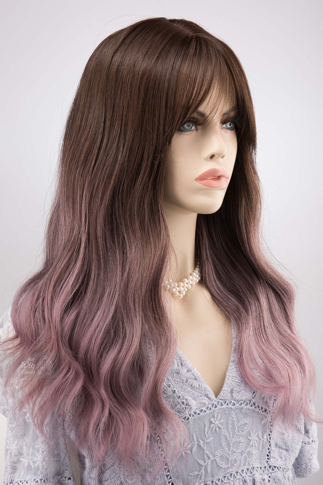Brown Purple Ombre Wavy Wig with Bangs Synthetic Wig Lilian