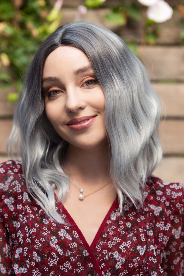 Grey Silver Ombre Wavy Small Lace Wig Maya