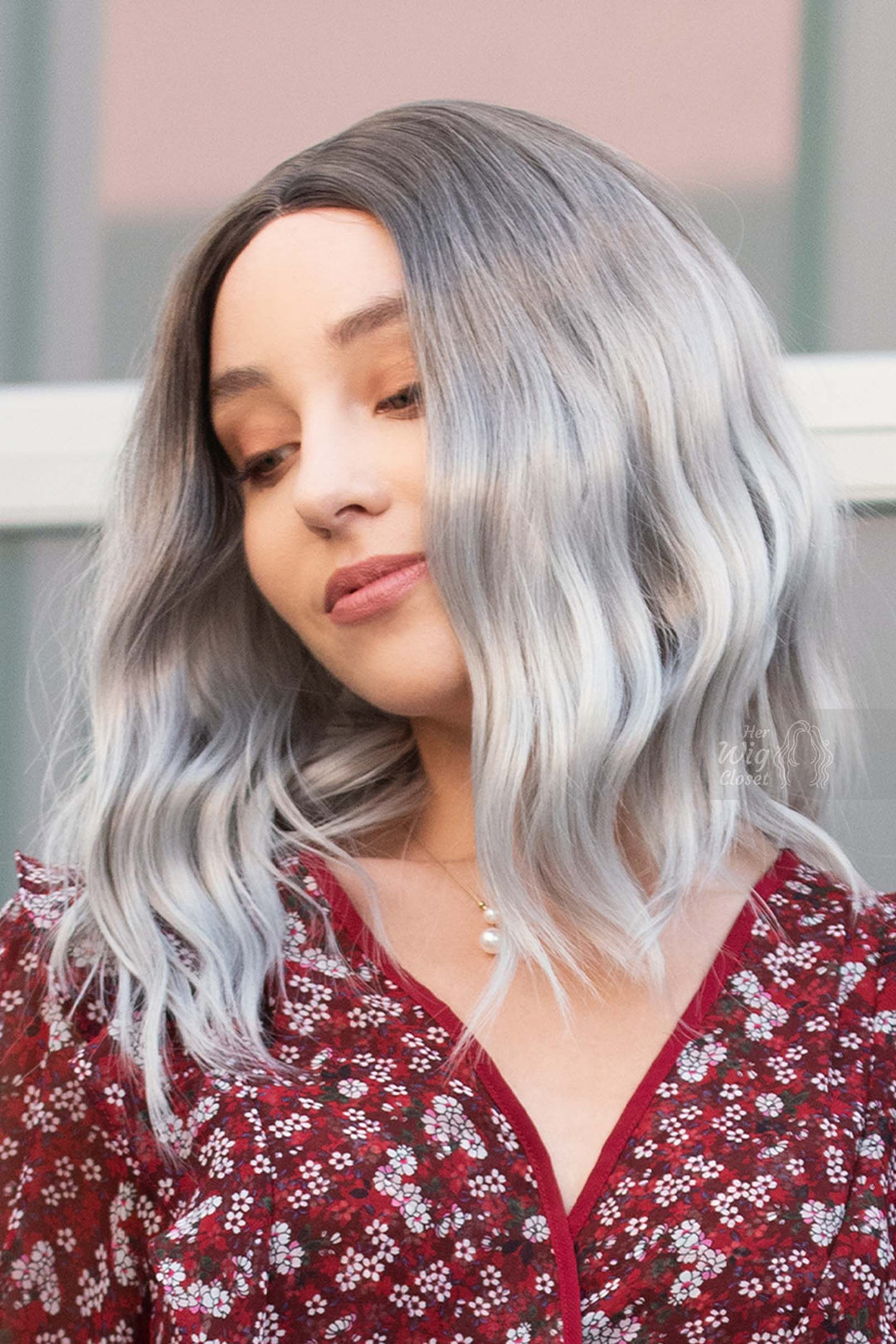 Grey Silver Ombre Wavy Small Lace Wig Maya