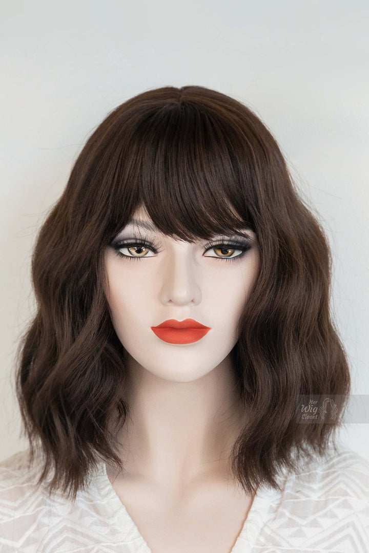 Brunette Wavy Synthetic Bob Wig with Bangs Mila