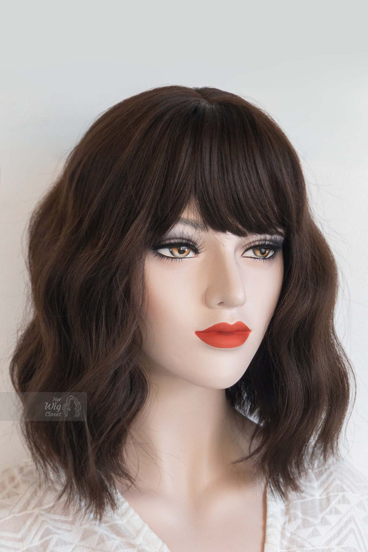 Brunette Medium Brown Wavy Wig with Bangs Mila