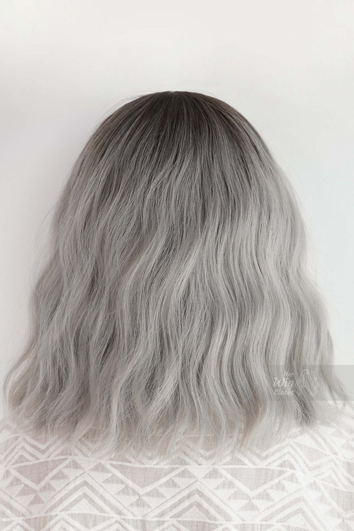 Silver Ombre Wavy Synthetic Bob Wig with Bangs Ororo