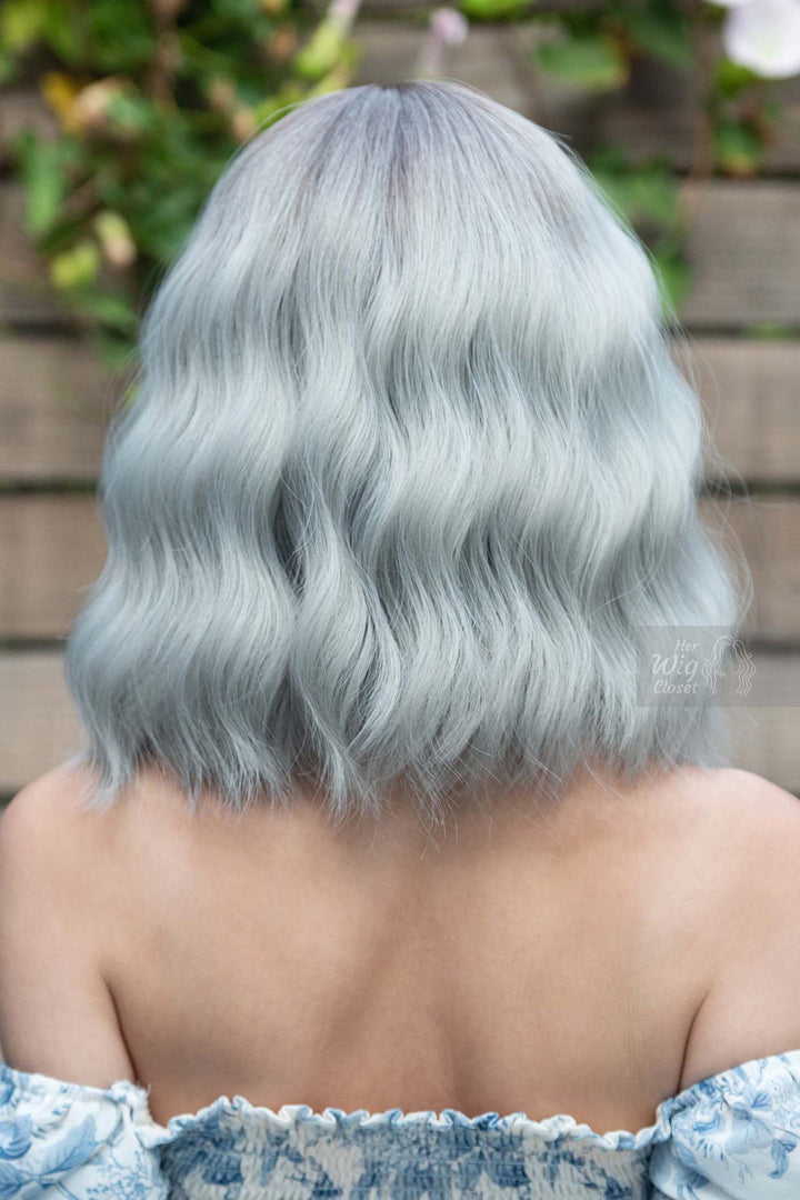 Silver Ombre Wavy Synthetic Bob Wig with Bangs Ororo
