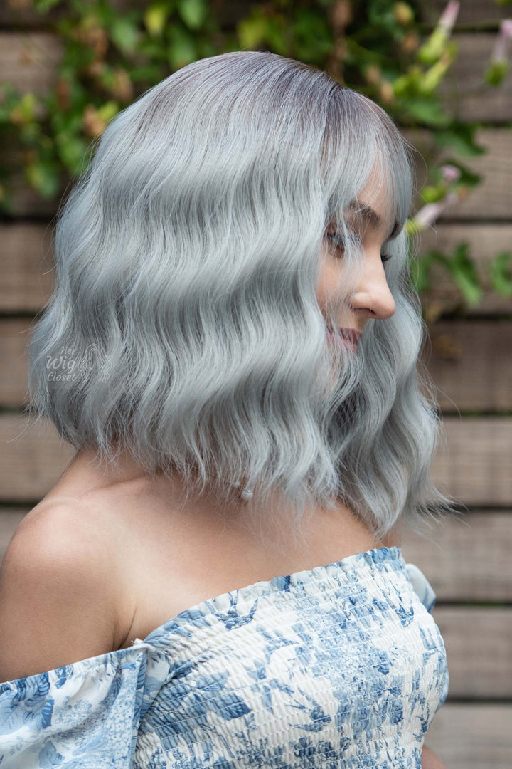 Silver Ombre Wavy Synthetic Bob Wig with Bangs Ororo