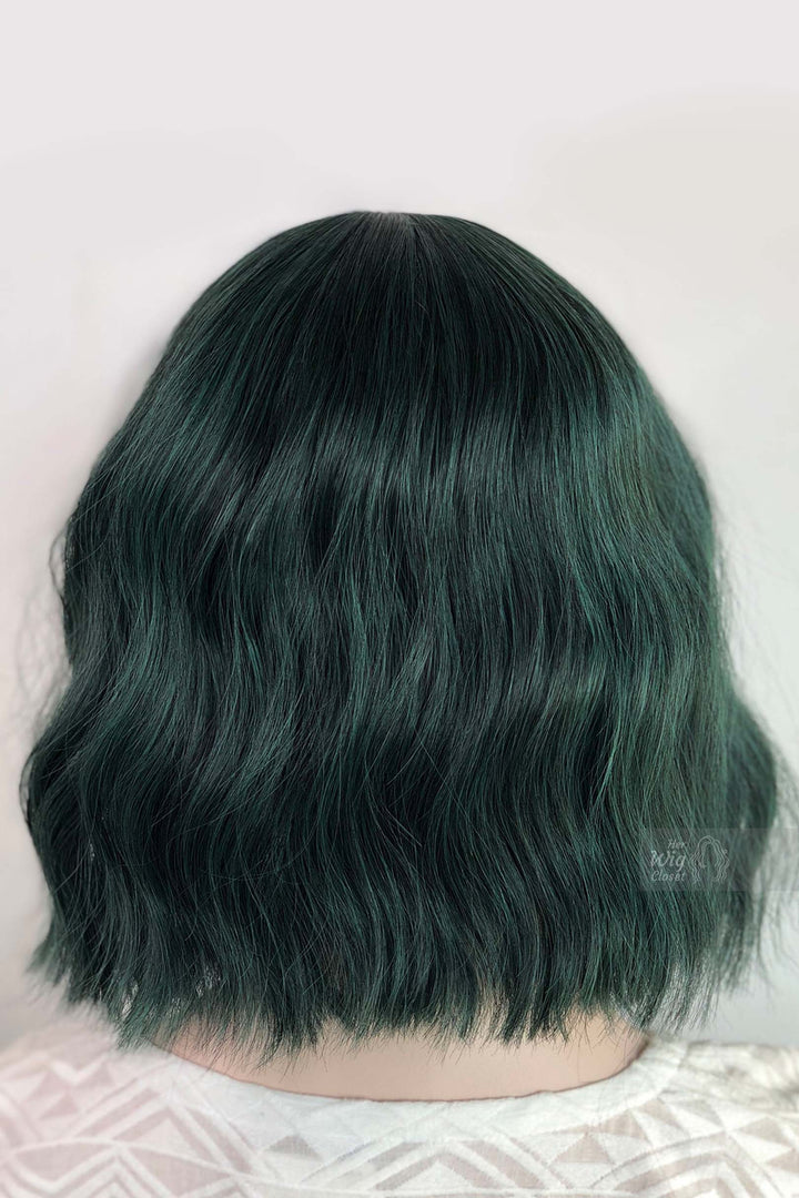 Polaris | Pastel Dark Green Wavy Wig with Bangs