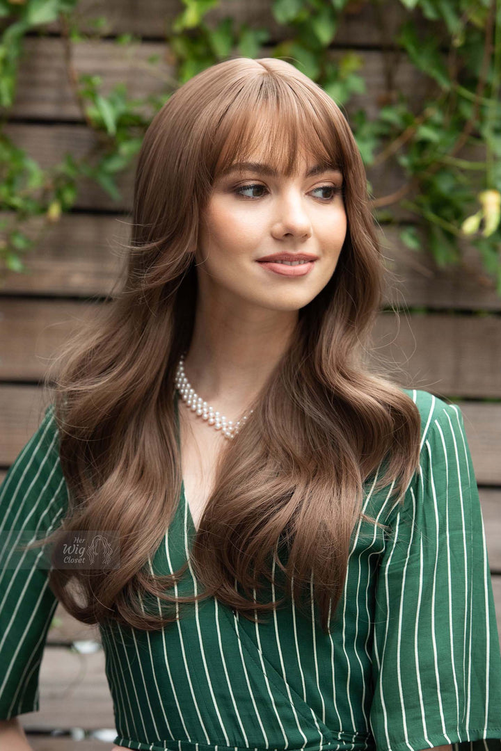 Chestnut Brown Wavy Synthetic Wig with Bangs Sadie