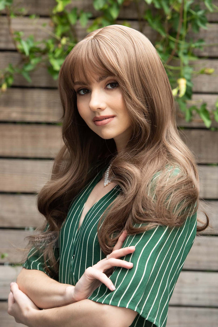 Chestnut Brown Wavy Synthetic Wig with Bangs Sadie