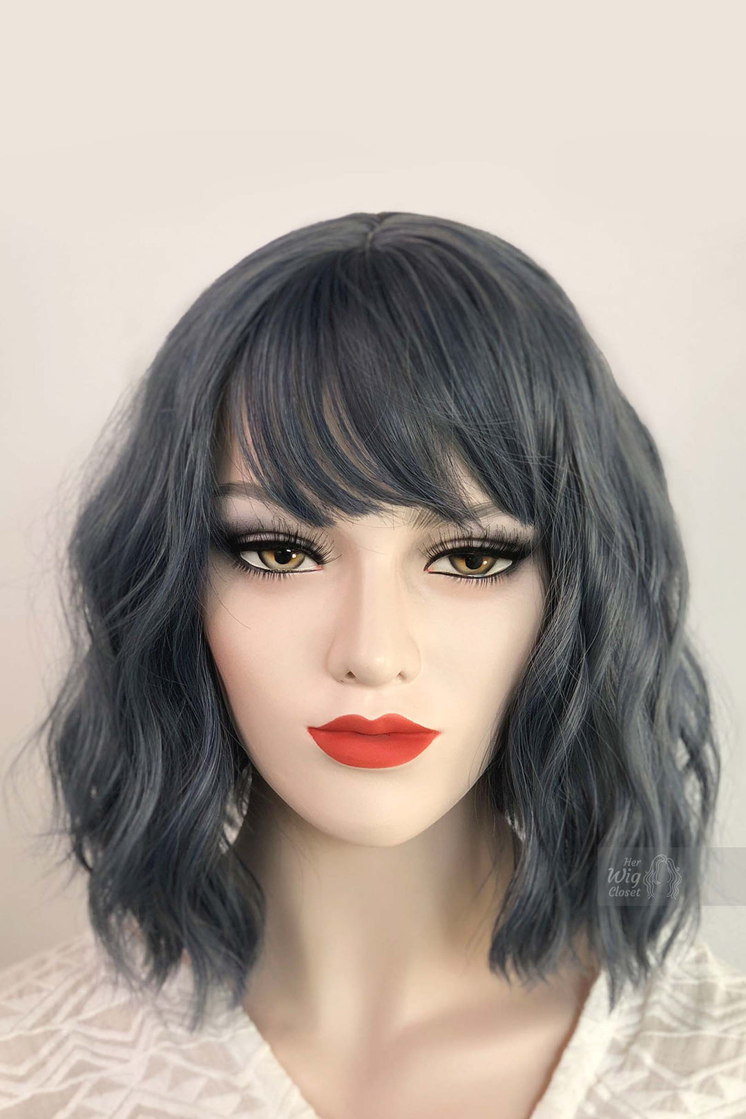 Stacy | 12" Ash Blue Gray Wavy Synthetic Wig with Bangs