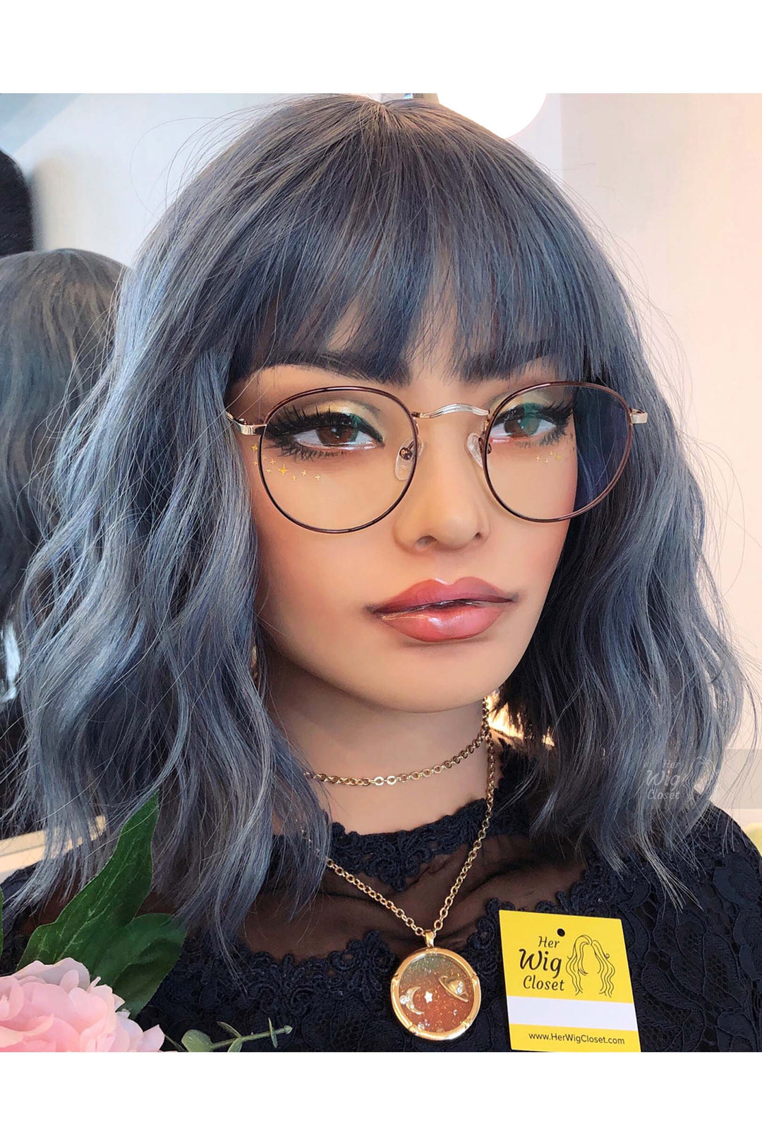 Stacy | 12" Ash Blue Gray Wavy Synthetic Wig with Bangs