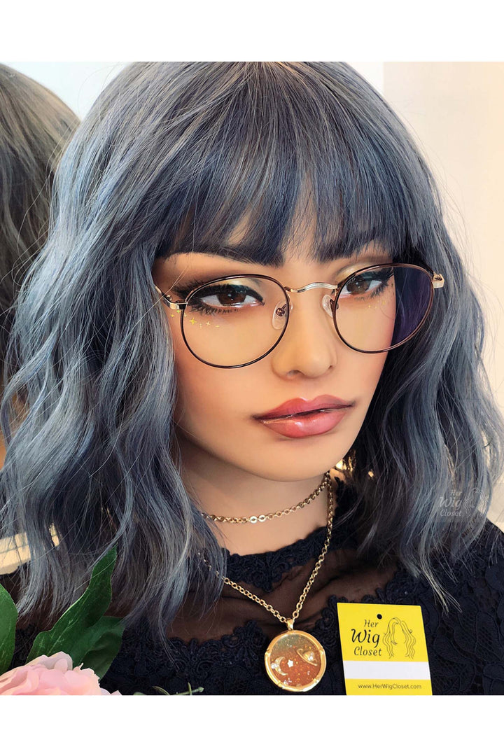 Stacy | 12" Ash Blue Gray Wavy Synthetic Wig with Bangs