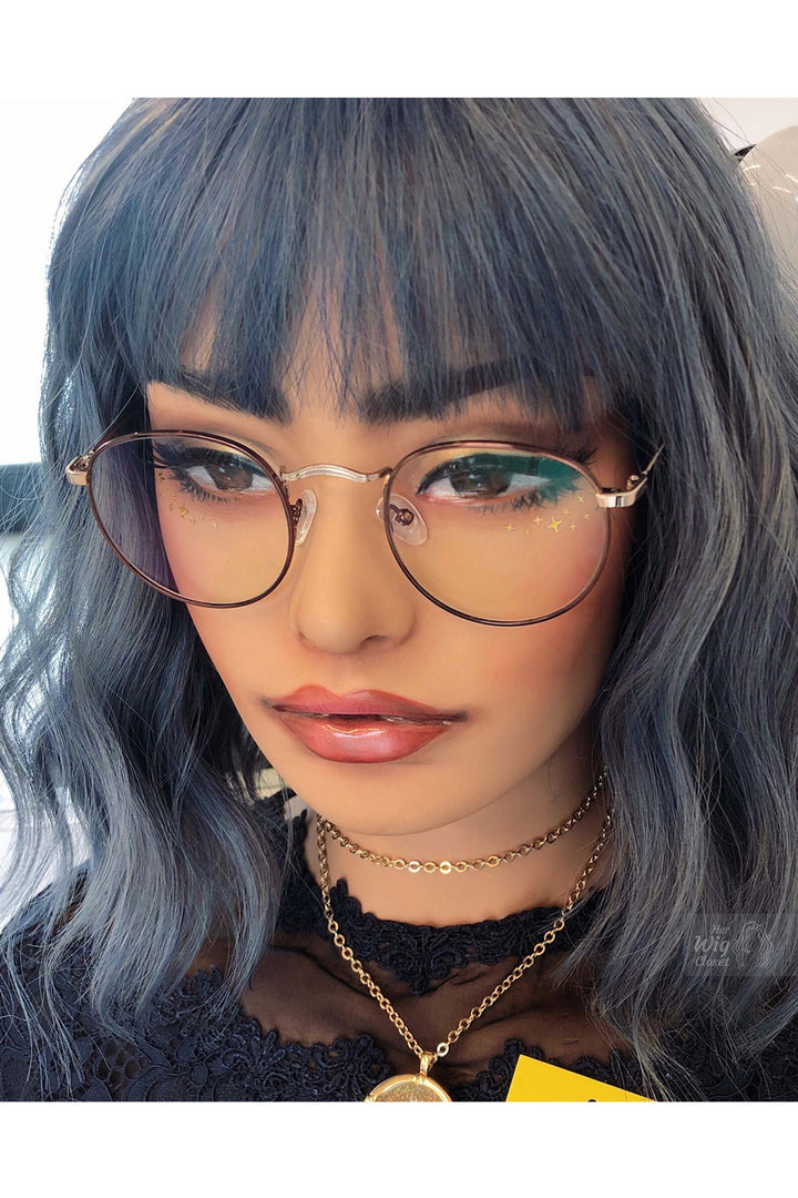 Stacy | 12" Ash Blue Gray Wavy Synthetic Wig with Bangs