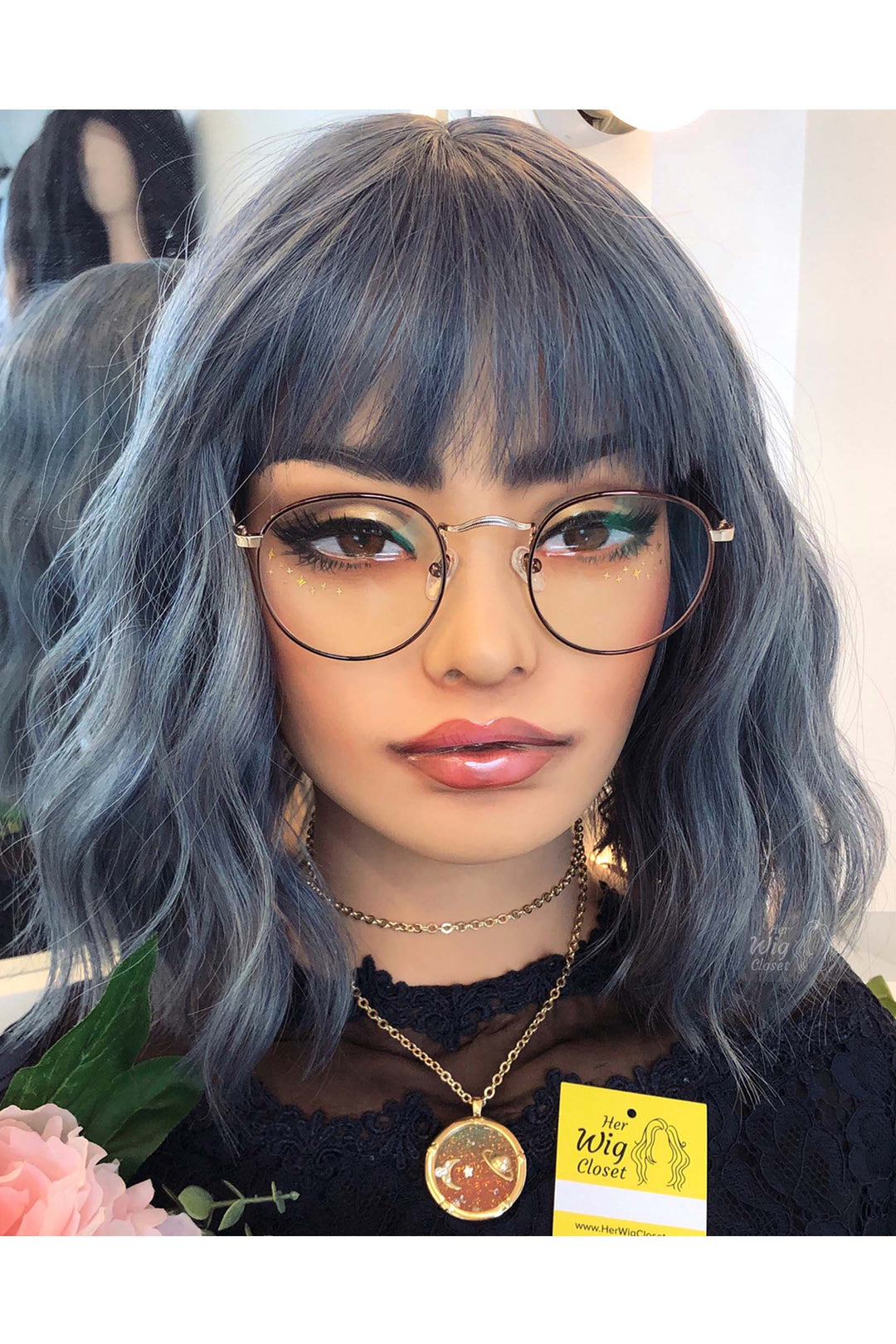 Stacy | 12" Ash Blue Gray Wavy Synthetic Wig with Bangs