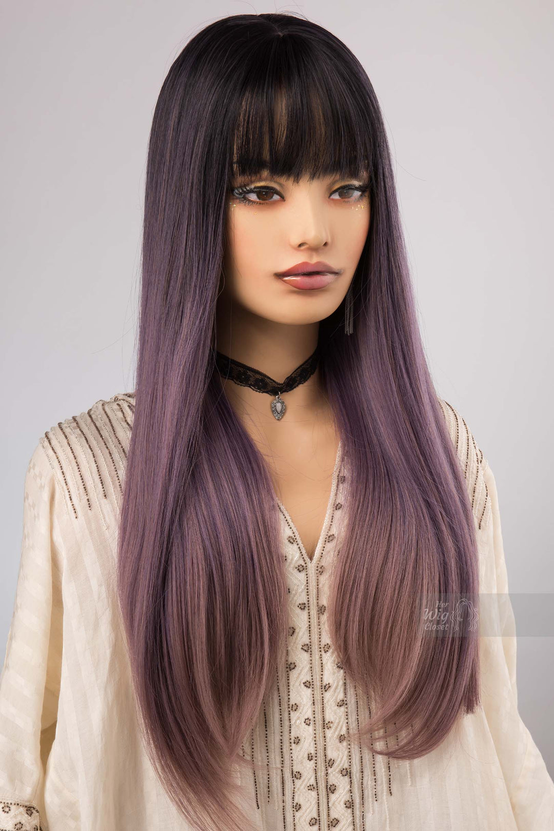 Purple Ombre Straight Wig with Bangs Valerie