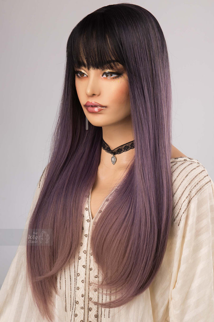 Purple Ombre Straight Wig with Bangs Valerie