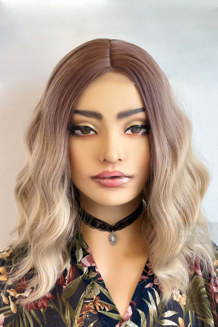 Ash Blonde Ombre Wavy Bob Small Lace Wig Zoey