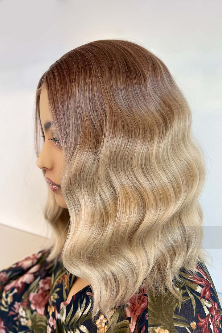 Ash Blonde Ombre Wavy Bob Small Lace Wig Zoey