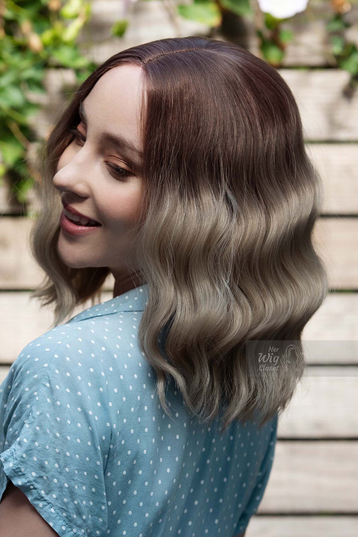 Ash Blonde Ombre Wavy Bob Small Lace Wig Zoey