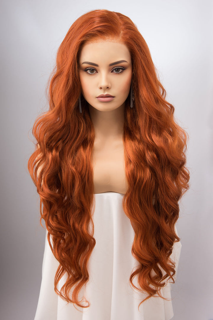 Ginger Red Head Wavy Lace Top Synthetic Wig Rooney