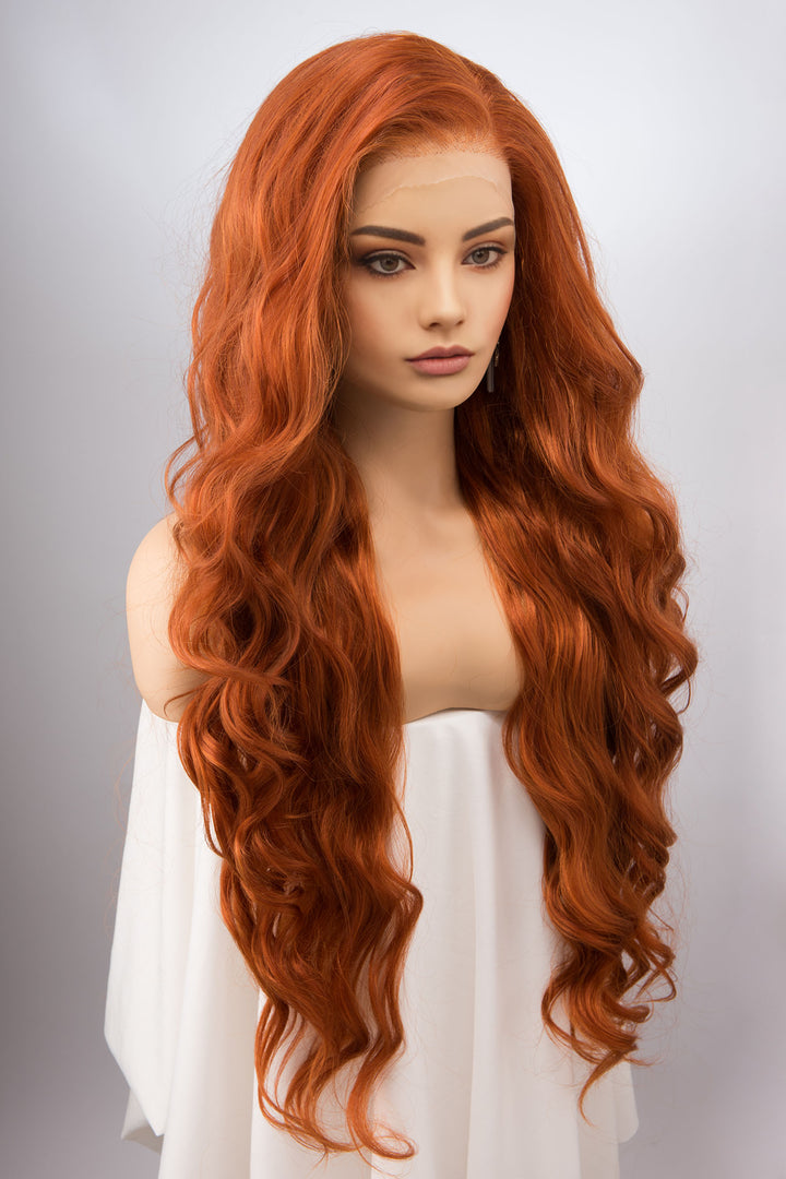 Ginger Red Head Wavy Lace Top Synthetic Wig Rooney