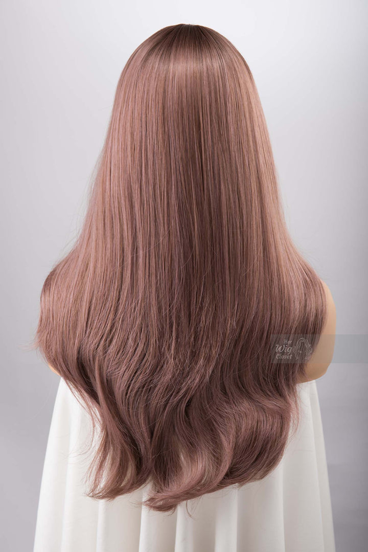 Dusty Pink Smokey Blush Pink Wig with Bangs Synthetic Wig Rora