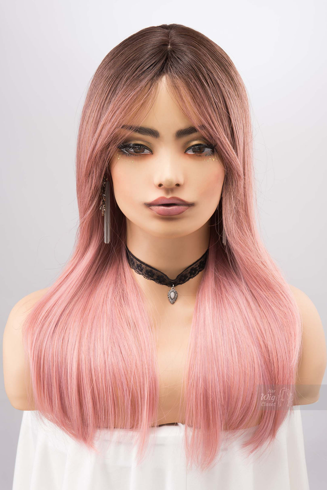 Sakura Pink Ombre Pastel Pink Wig with Side Bangs Rosina