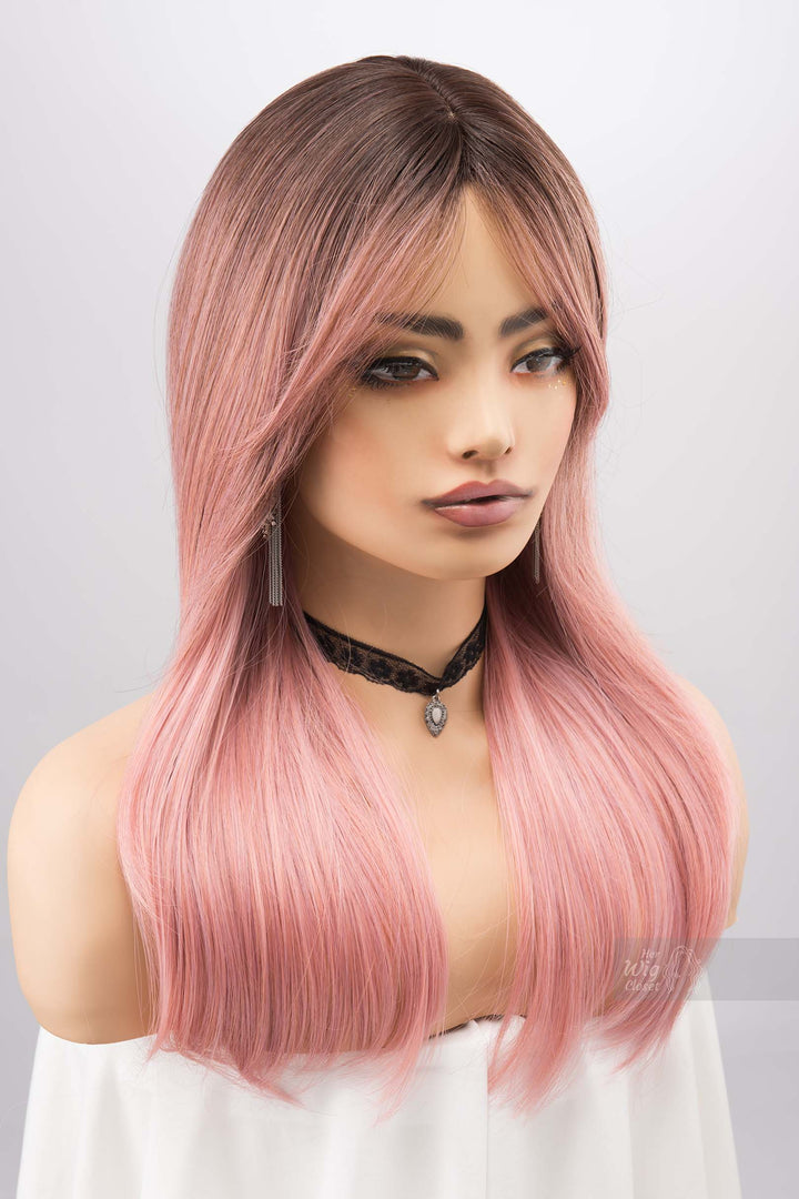 Sakura Pink Ombre Pastel Pink Wig with Side Bangs Rosina