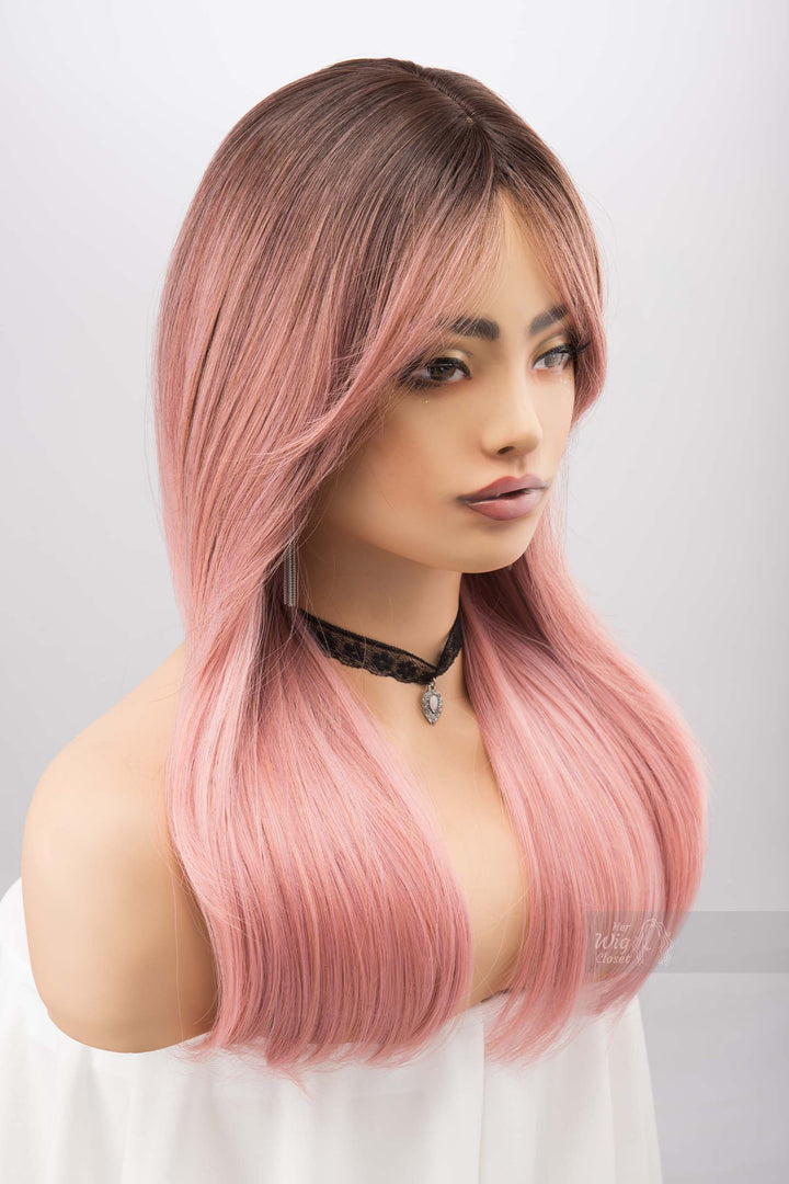 Sakura Pink Ombre Pastel Pink Wig with Side Bangs Rosina