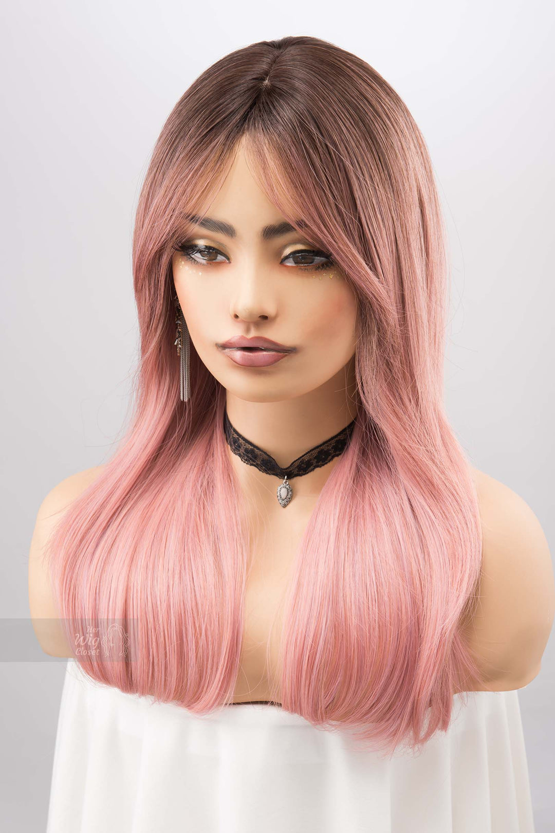 Sakura Pink Ombre Pastel Pink Wig with Side Bangs Rosina