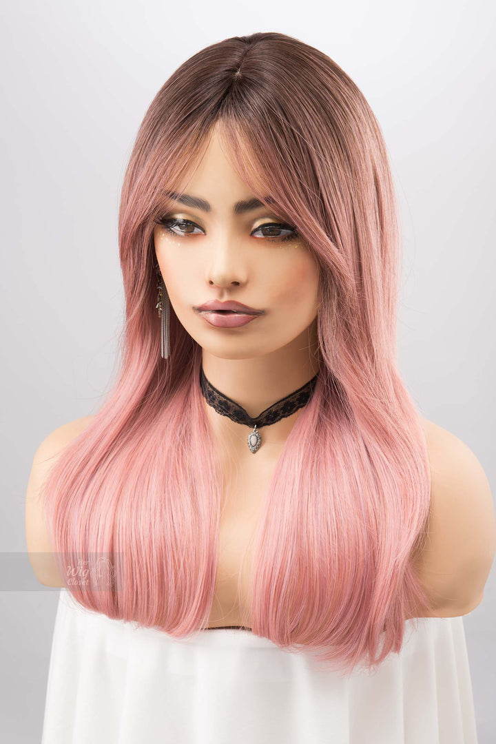 Sakura Pink Ombre Pastel Pink Wig with Side Bangs Rosina