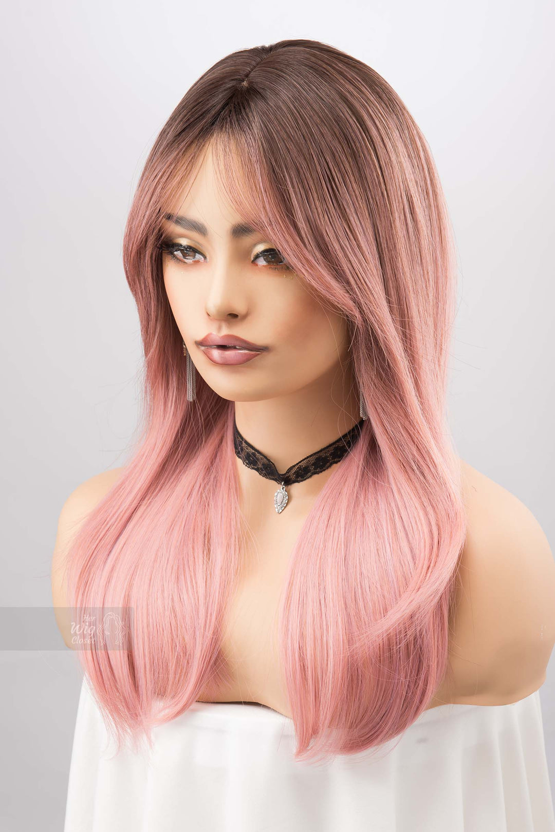 Sakura Pink Ombre Pastel Pink Wig with Side Bangs Rosina