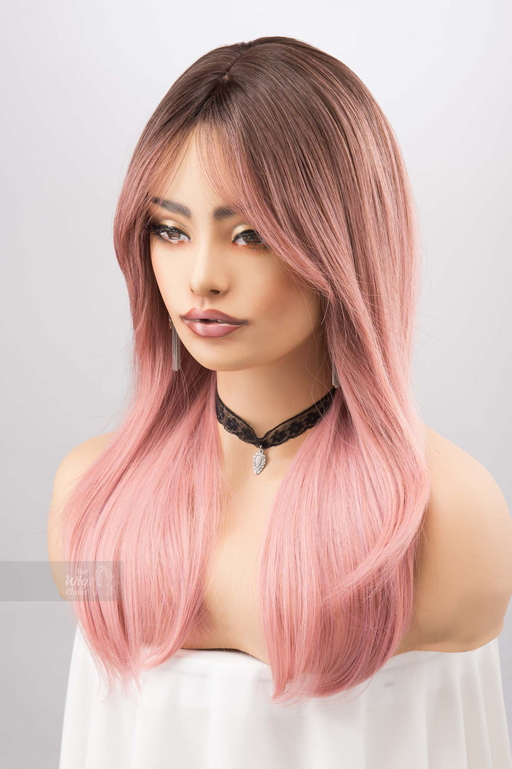 Sakura Pink Ombre Pastel Pink Wig with Side Bangs Rosina
