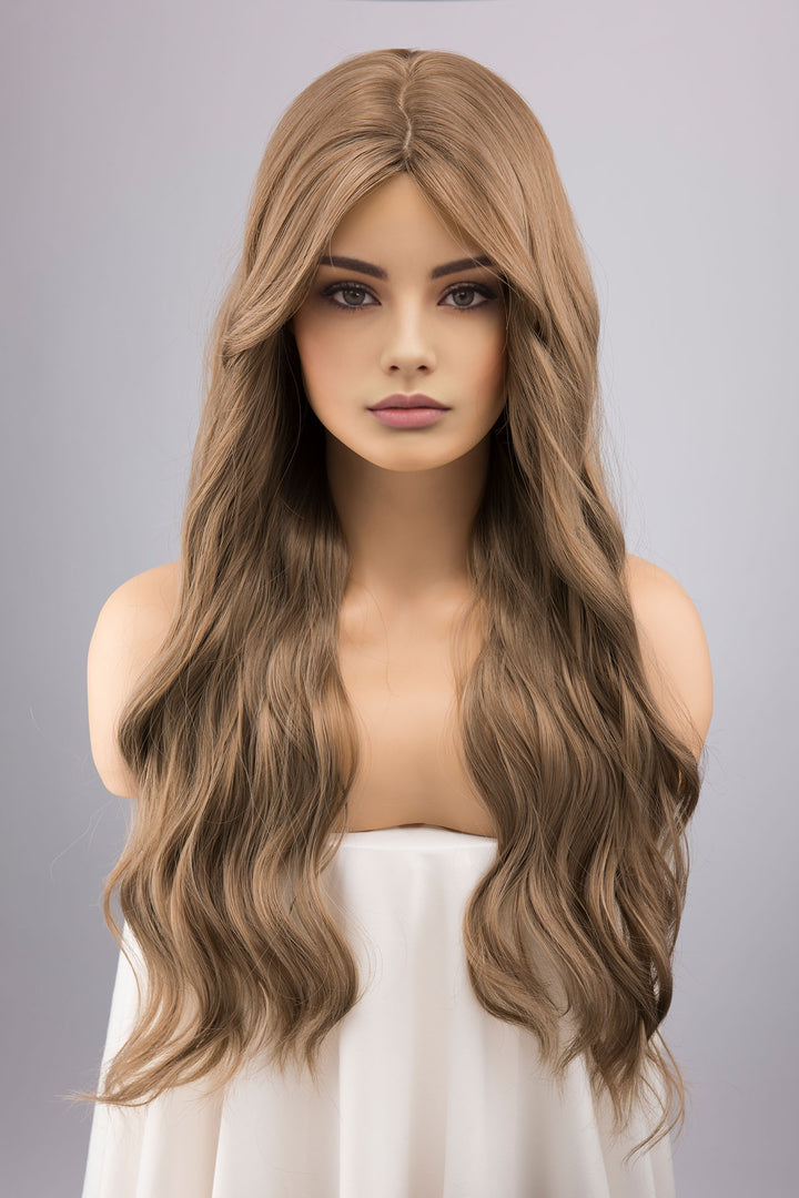 Ash Brown Long Wavy Wig with Bangs Samara