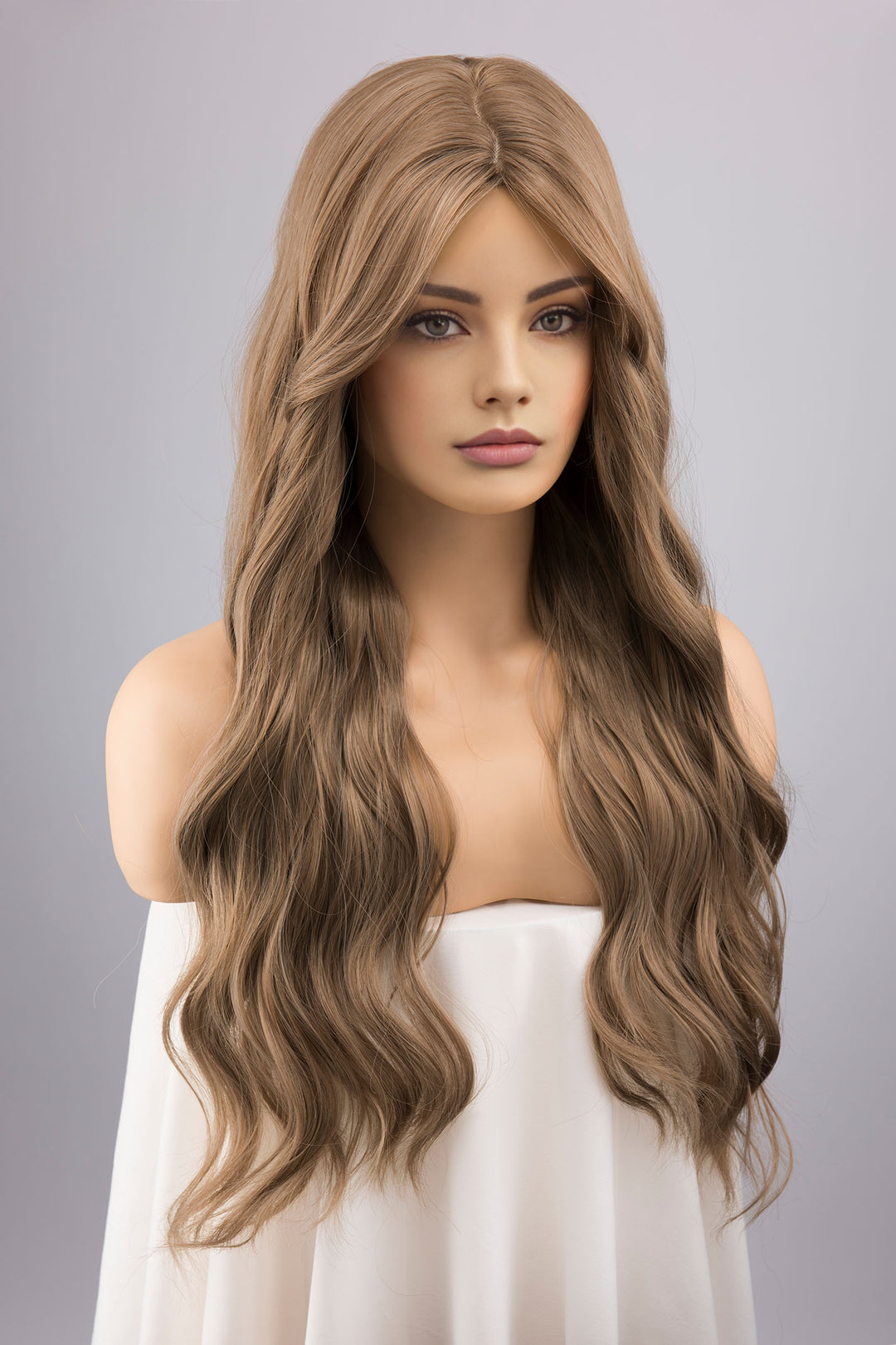 Ash Brown Long Wavy Wig with Bangs Samara