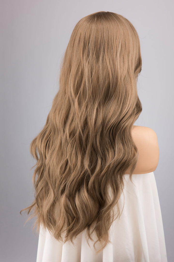 Ash Brown Long Wavy Wig with Bangs Samara
