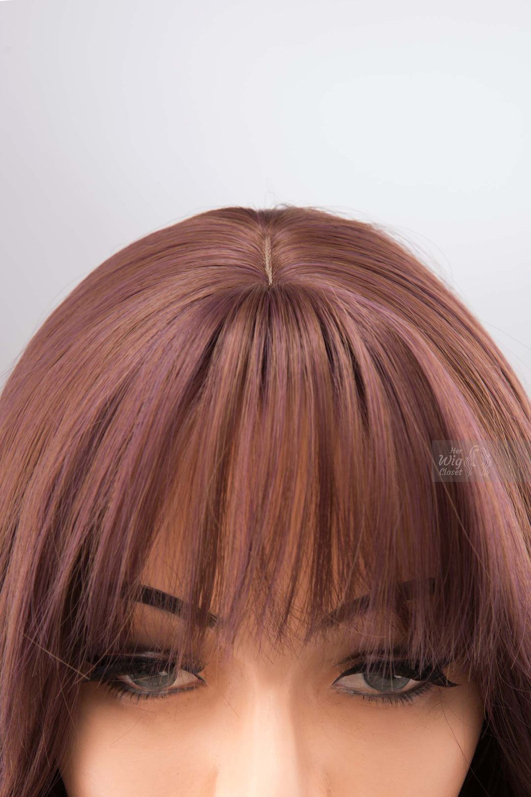 Smokey Dusty Rose Pink Wig with Bangs Wine Color Burgundy Hair Samira
