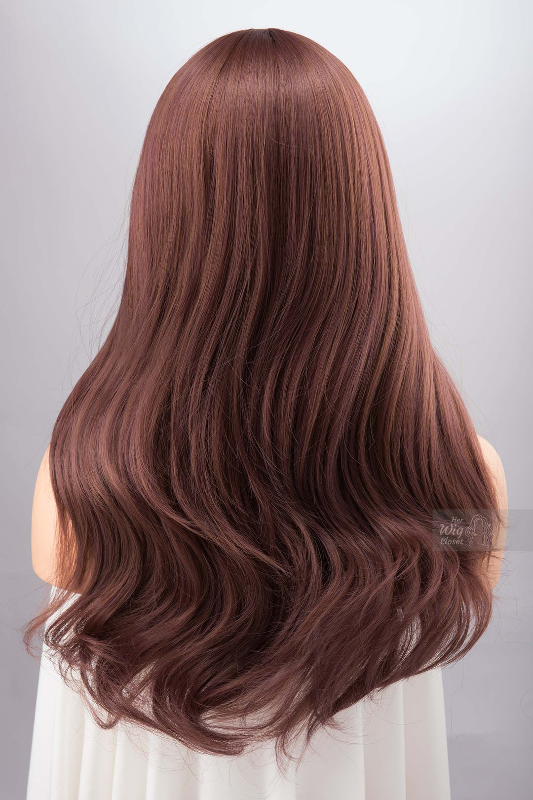 Smokey Dusty Rose Pink Wig with Bangs Wine Color Burgundy Hair Samira