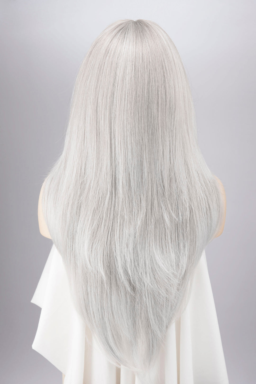 Silver White Straight Lace Front Synthetic Wig with Curtain Bangs Onida Silver