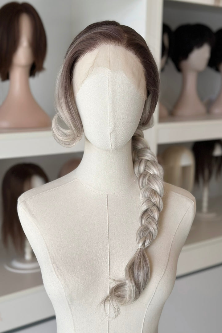 Dark Roots Silver Ombre Wavy Large Lace Front Wig Fourth Wing Cosplay Sorrengail