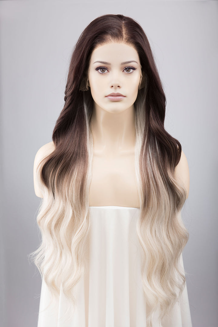 Dark Roots Silver Ombre Wavy Large Lace Front Wig Fourth Wing Cosplay Sorrengail