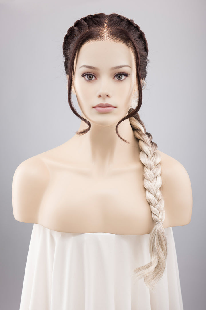 Dark Roots Silver Ombre Wavy Large Lace Front Wig Fourth Wing Cosplay Sorrengail