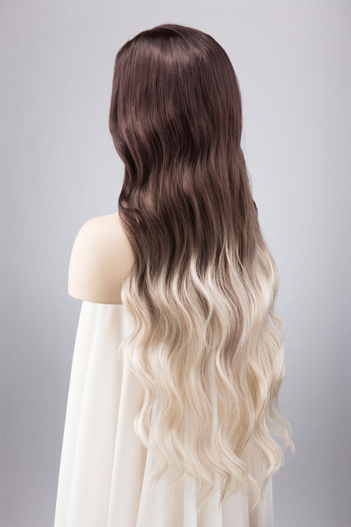 Dark Roots Silver Ombre Wavy Large Lace Front Wig Fourth Wing Cosplay Sorrengail